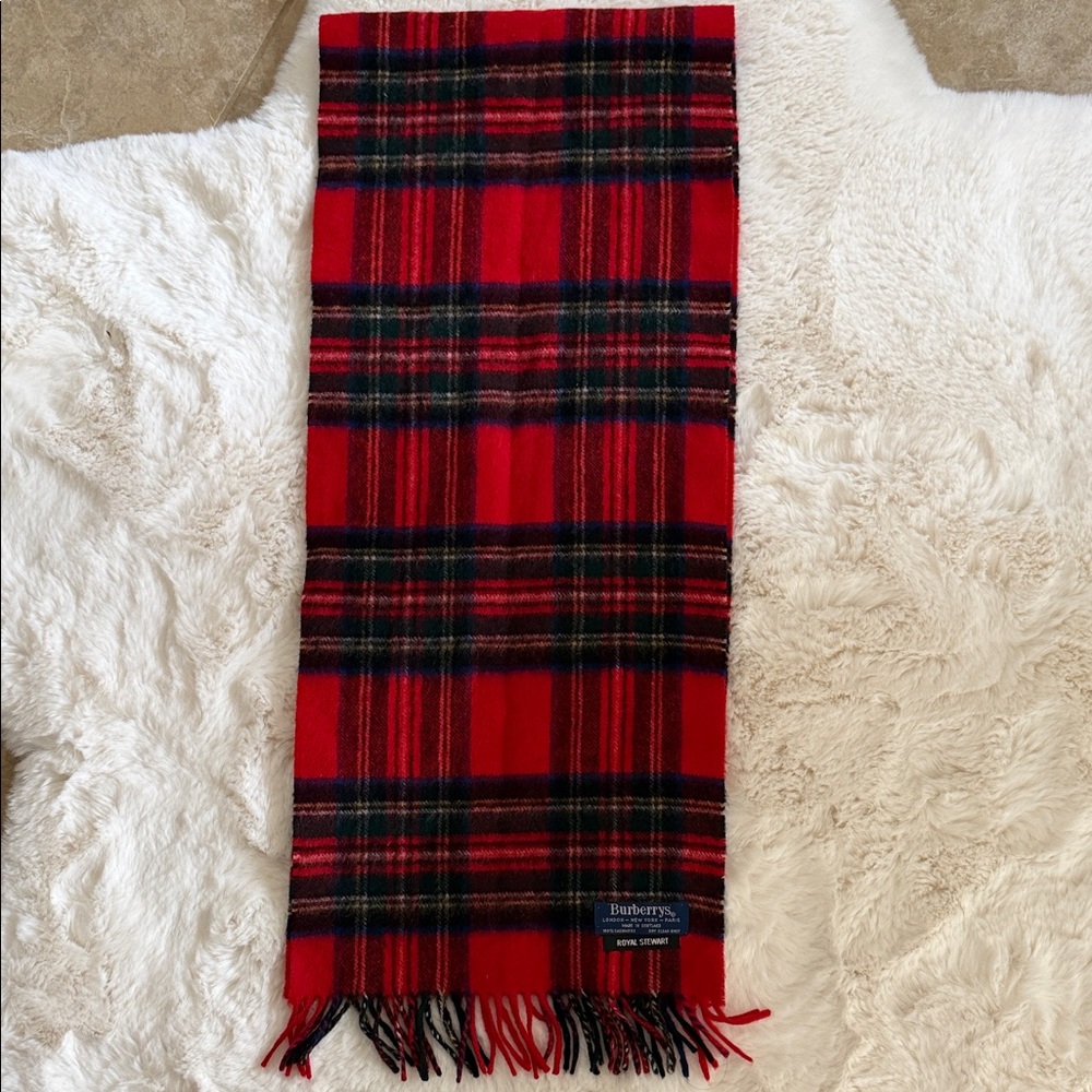 Vintage Burberrys Red Tartan Cashmere Scarf